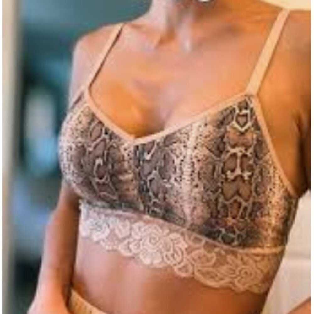 Sophie B. Animal Print Tan Beige Lace Bralette, Large